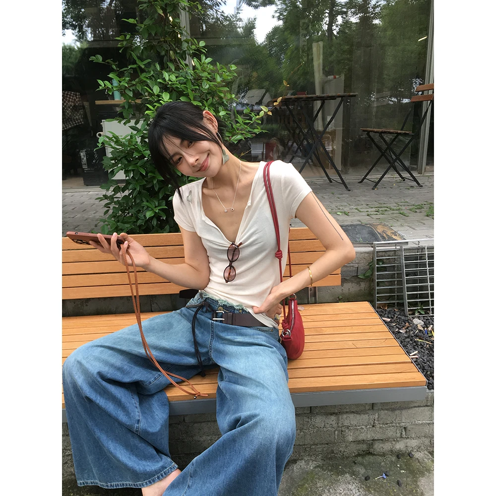 JCCC影子【液态V领】多色醋酸纸片人显瘦短袖T恤JE4BAZ20