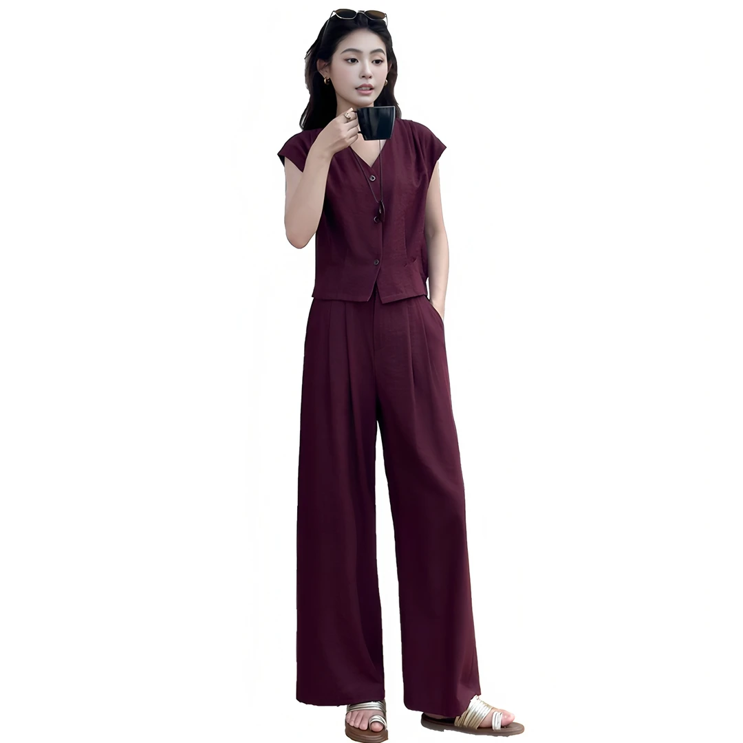 时尚套装短袖宽松显瘦夏季洋气时尚女装高腰长裤休闲气质百搭女士