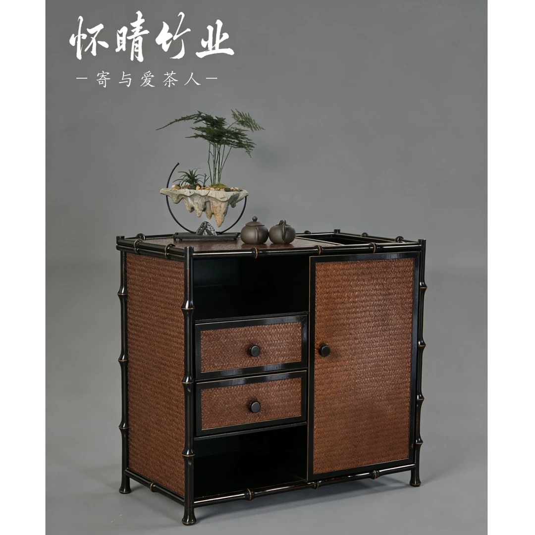 筇竹新中式开孔茶水柜置物架茶棚席面茶柜茶室摆件储物柜