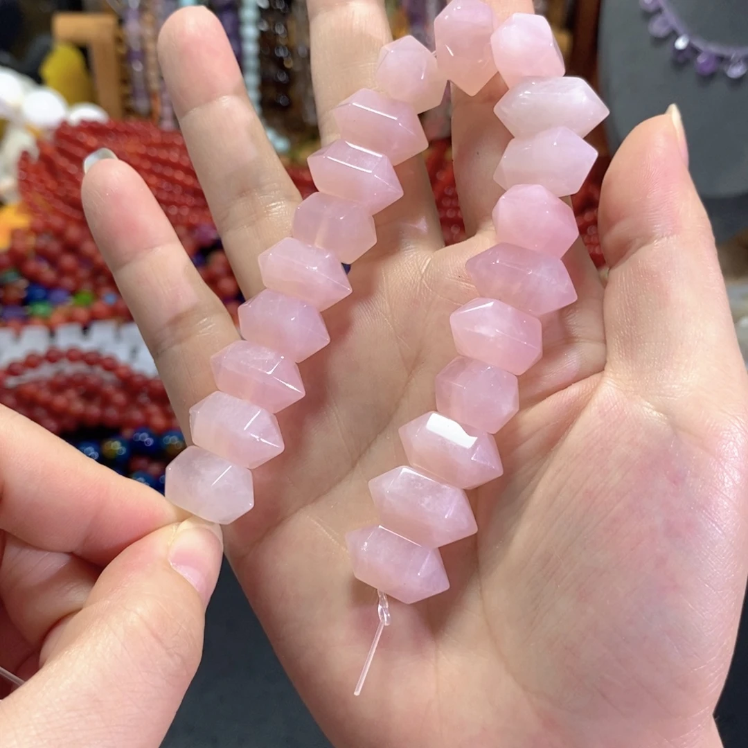 未镶嵌玛瑙/玉髓珠宝半成品粉晶双尖20颗