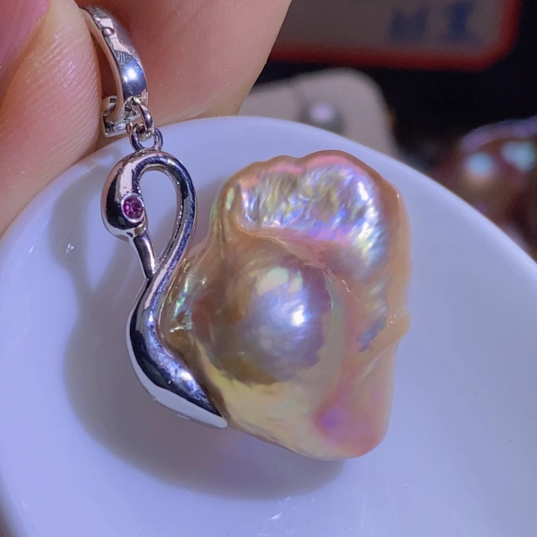 银S925镶嵌淡水珍珠天然淡水珍珠无染色无优化