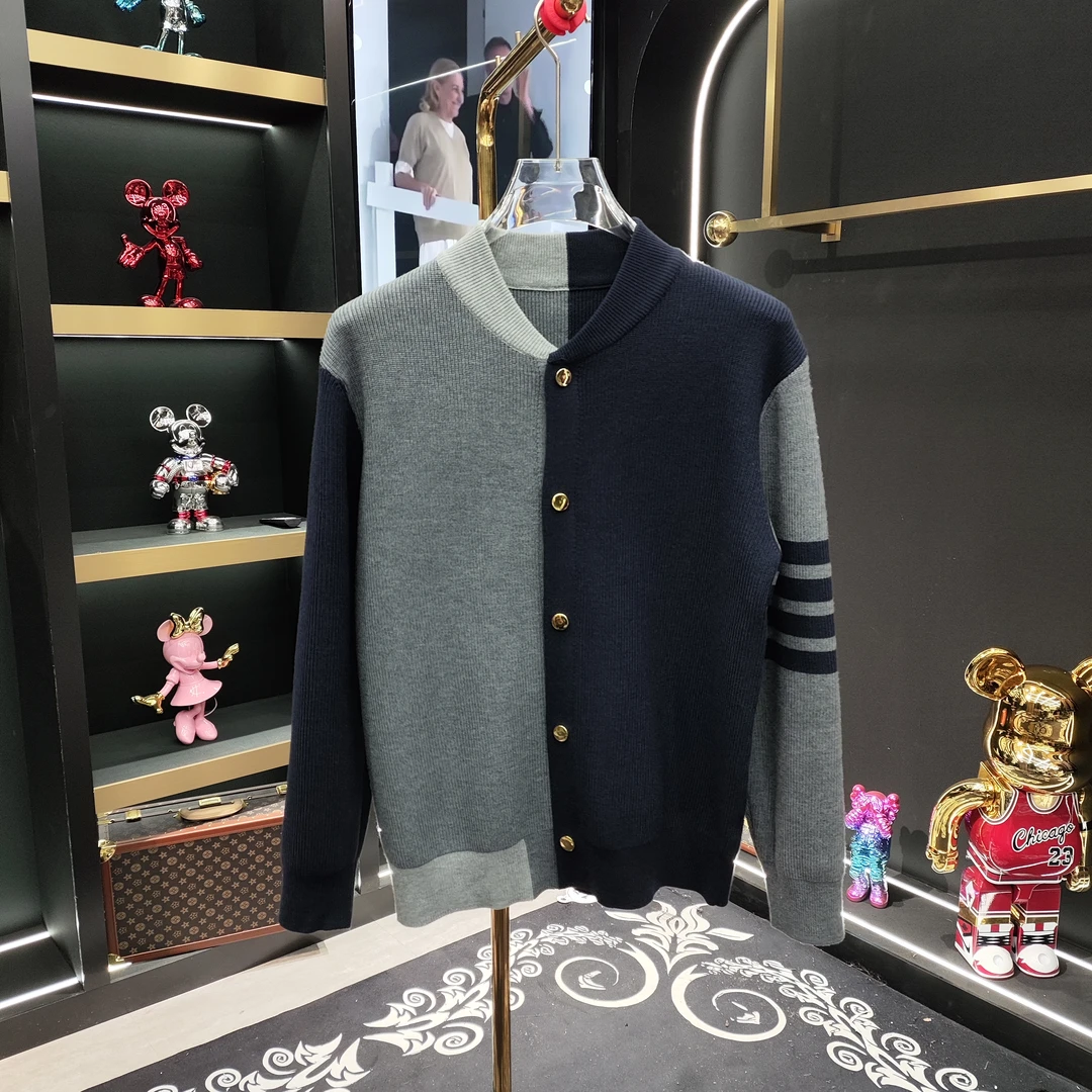 经典撞色轻奢男装开衫套针织毛衣男女同款高端打底衫外套潮