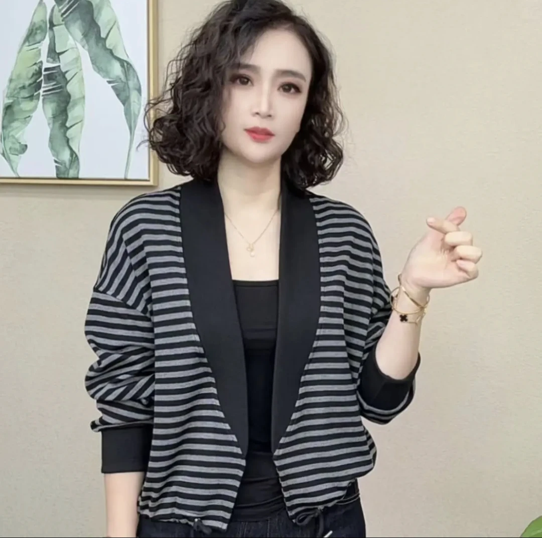 2025秋季新款外套无扣开衫显瘦洋气抽绳宽松百搭上衣