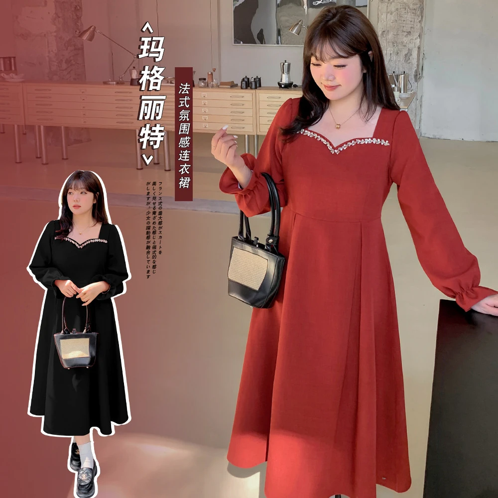 大码法式打底仙女裙年会连衣裙加肥高腰气质礼服长裙