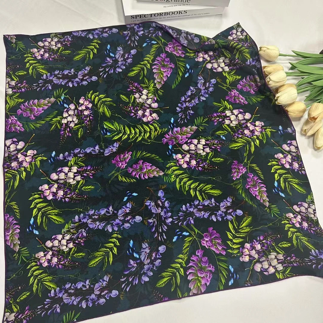 70双绉方巾-姹紫生花 65cm丝巾