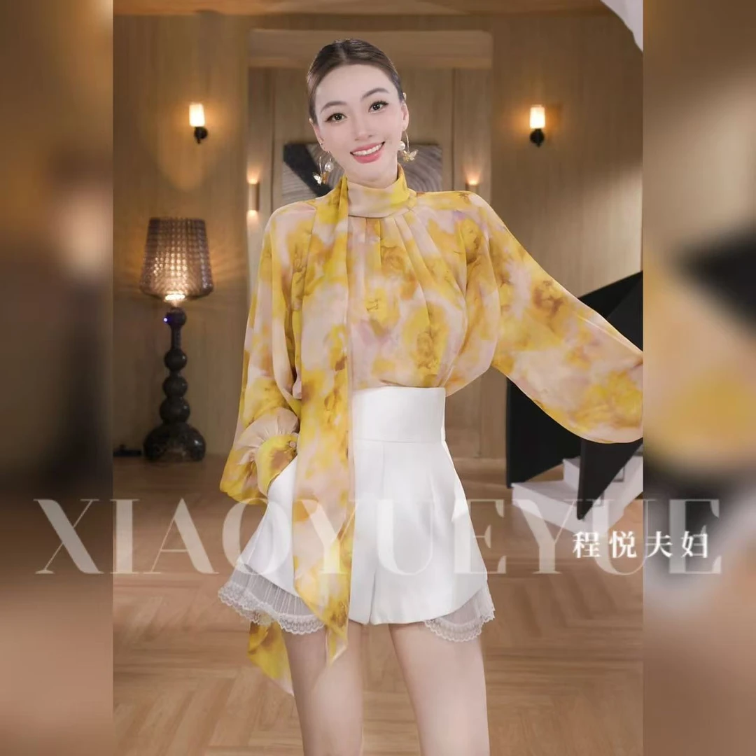 程悦夫妇【阳光印记】A-02122春夏欧若风一衣两穿设计印花显白衬衫