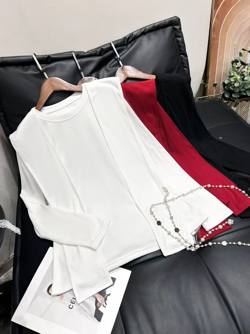 6888-秋冬德绒打底衫披肩简约纯色百搭时尚休闲宽松潮流韩版