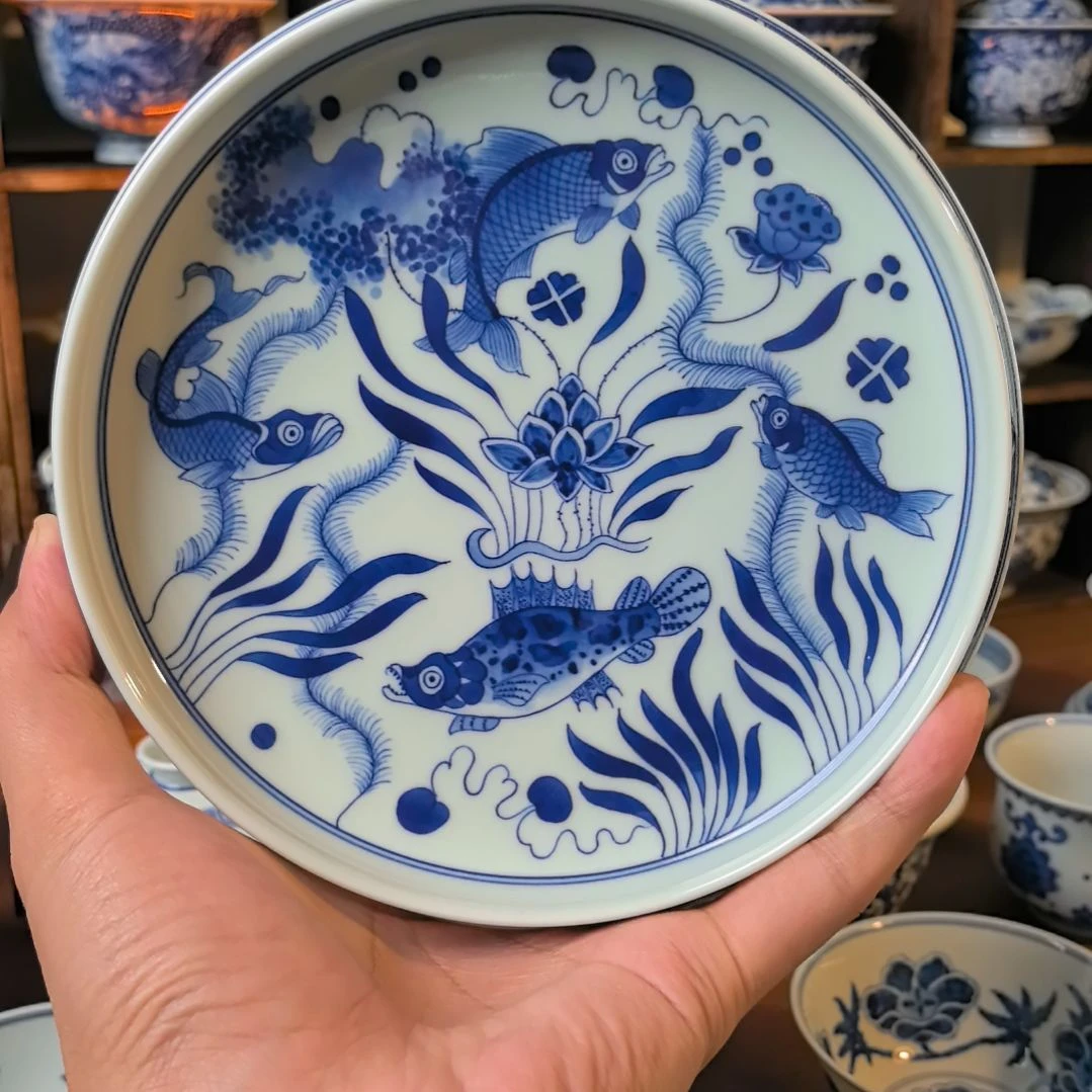 仿清鱼藻壶承直径16公分