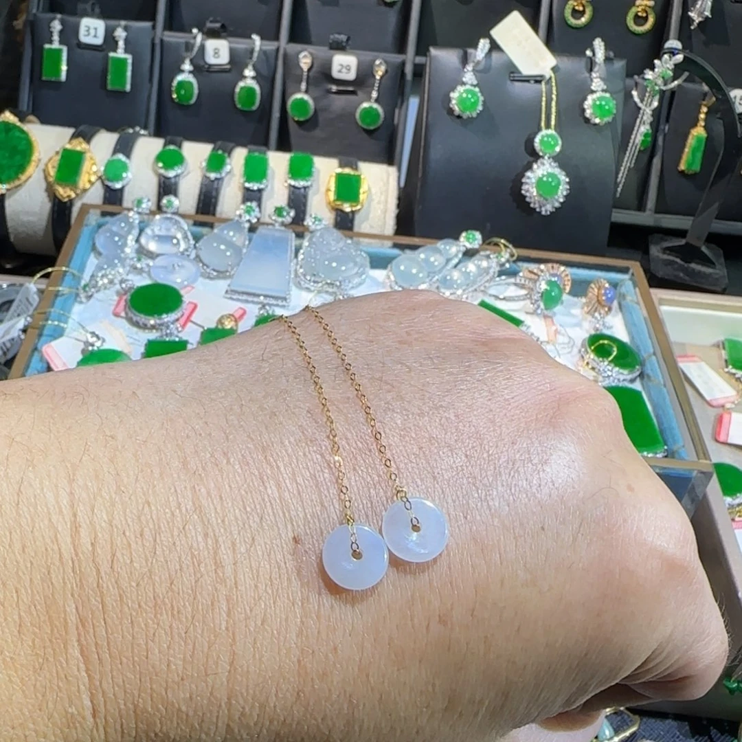 翡翠18K金镶嵌颈饰耳线