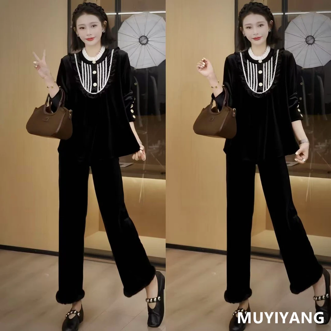 【素问】独特设计感撞色丝绒木耳边领高定衬衫 衣长69 25-464#