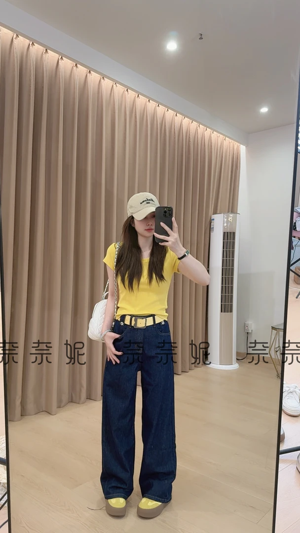 奈奈妮【丹宁牛仔】牛仔裤夏季直筒显瘦百搭穿搭小个子蓝色8830