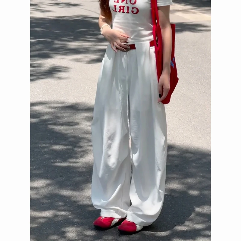 白色速干工装休闲裤女2025夏季薄款设计感慵懒宽松显瘦阔腿拖地裤