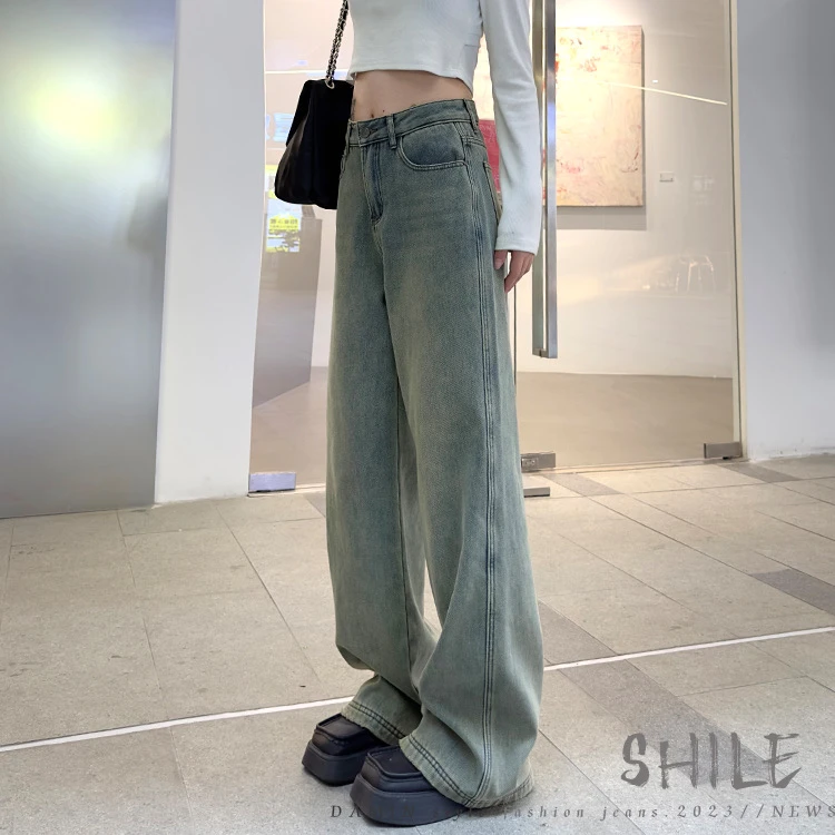 2024年【加绒】牛仔裤女高腰显瘦阔腿裤复古百搭拖地直筒裤99138