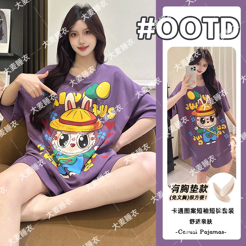 爆款少女风纯棉睡衣女2025新款设计感夏季短袖短裤睡衣家居服套装