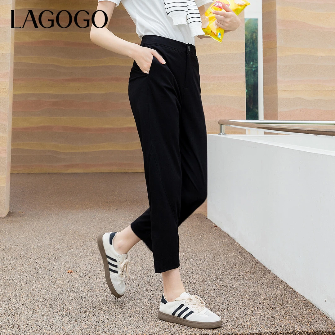 lagogo新款舒适四面弹百搭好穿小黑裤女MAKK437A72