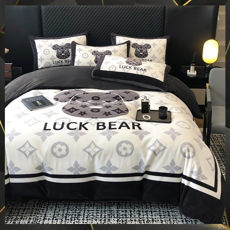 2024新款高档法式牛奶绒双面绒四件套轻奢加厚珊瑚绒被套