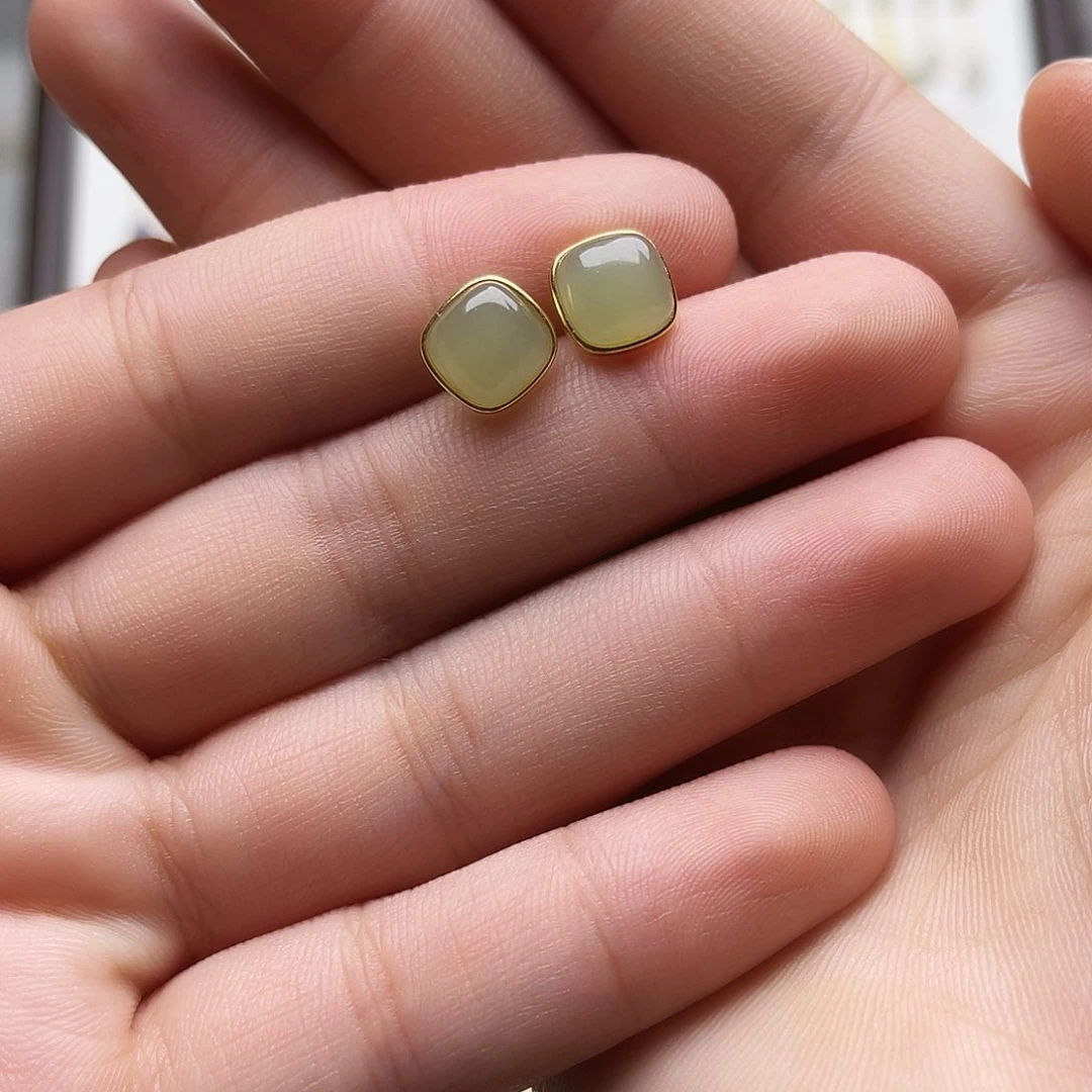 银S925镶嵌和田玉耳饰