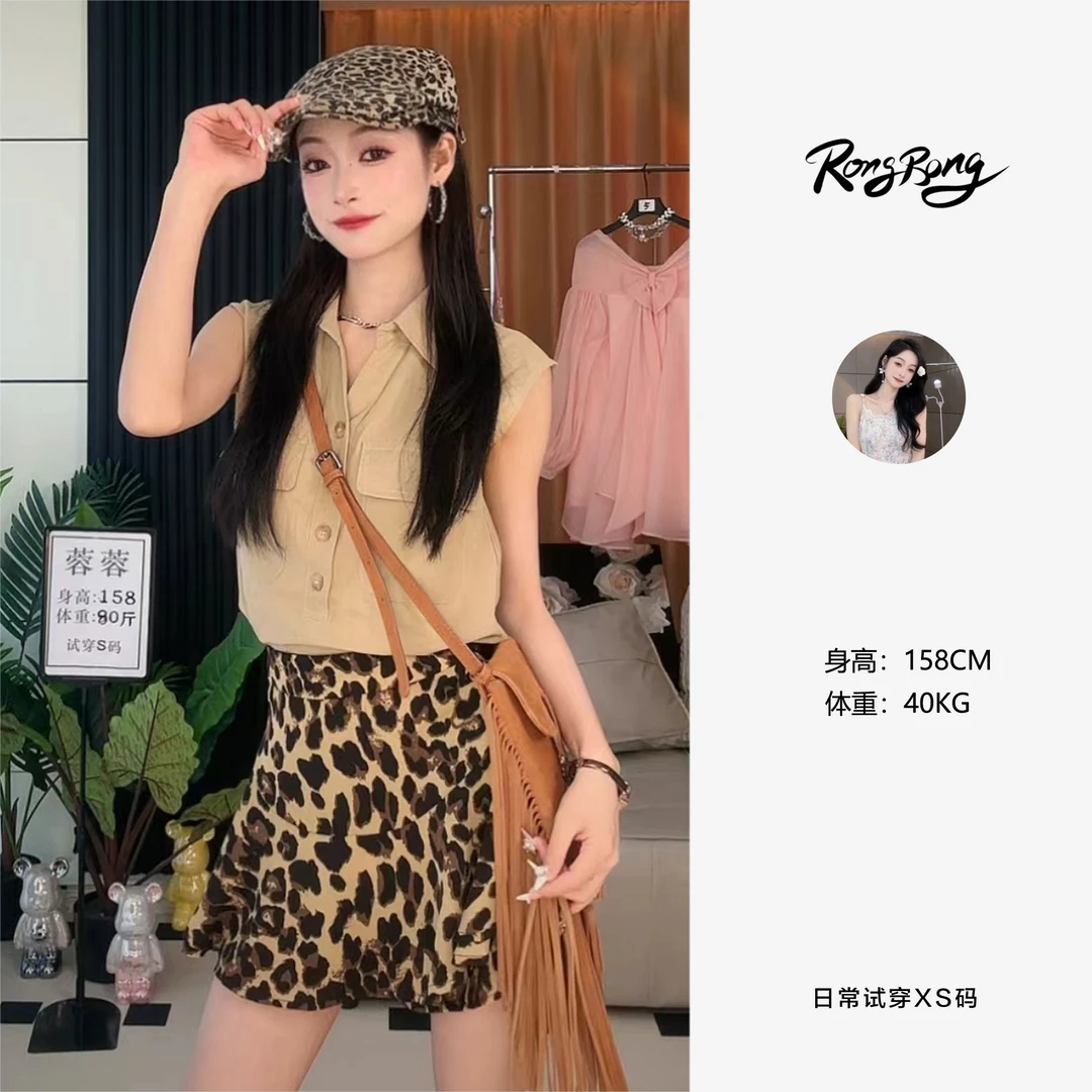 【蓉蓉专属】X0671 复古工装无袖衬衫女卡其色亚麻马甲设计宽松上衣