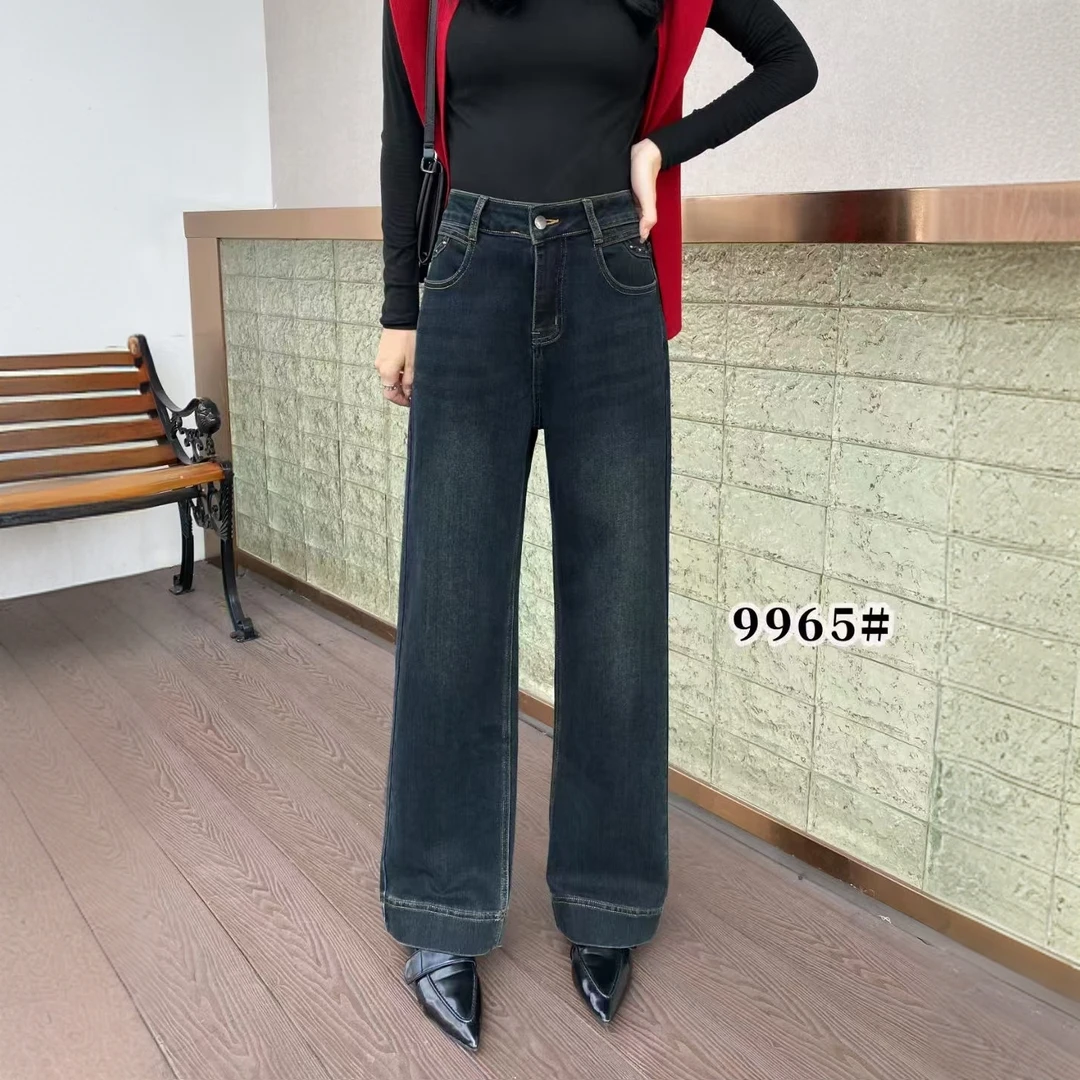 晓琳家  9965款 植绒弹力直筒裤牛仔裤