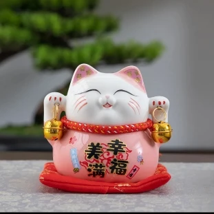 B901-粉色招财猫手工高档可爱家用创意陶瓷中式摆设网红书房