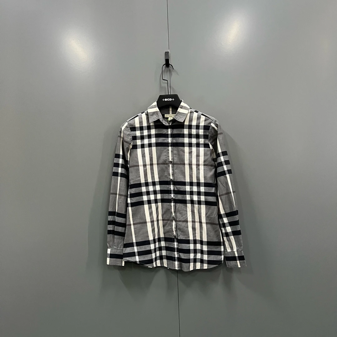 99新 BURBERRY/博柏利 (ll) 浅灰色格纹衬衫 34码/610523