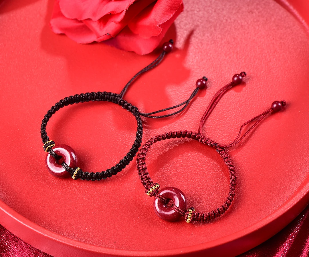 辰砂平安扣手串红绳手链手工编织朱砂紫金砂护身平安