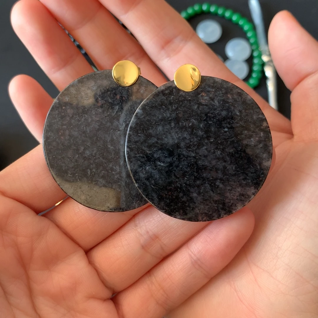 翡翠银S925镶嵌耳钉