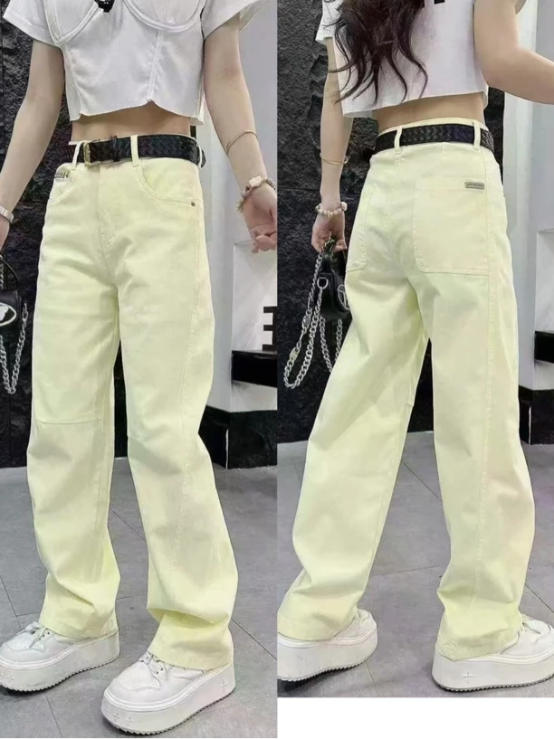 25032-Z新款高腰时尚宽松拖地弯刀裤