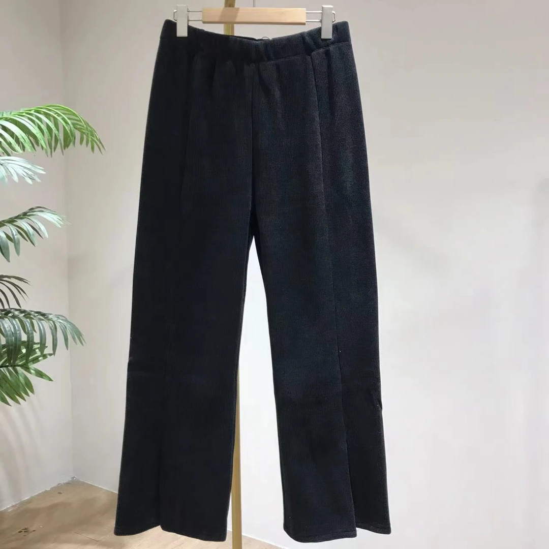 F4361微喇开叉休闲长裤女秋新款修身灯芯绒拖地裤G4564