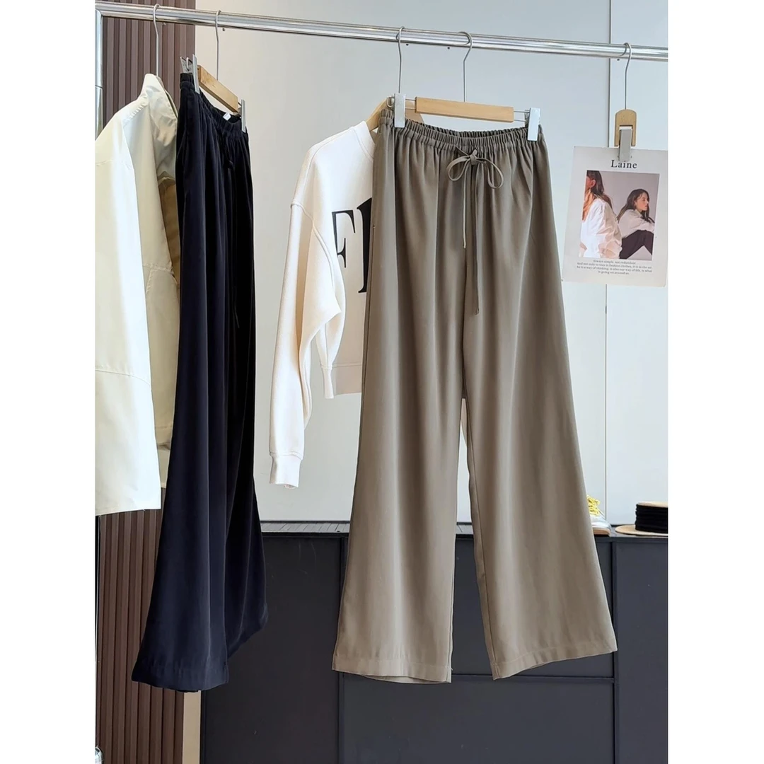 走瑞典！百搭系带松紧高腰垂感显瘦阔腿休闲直筒裤