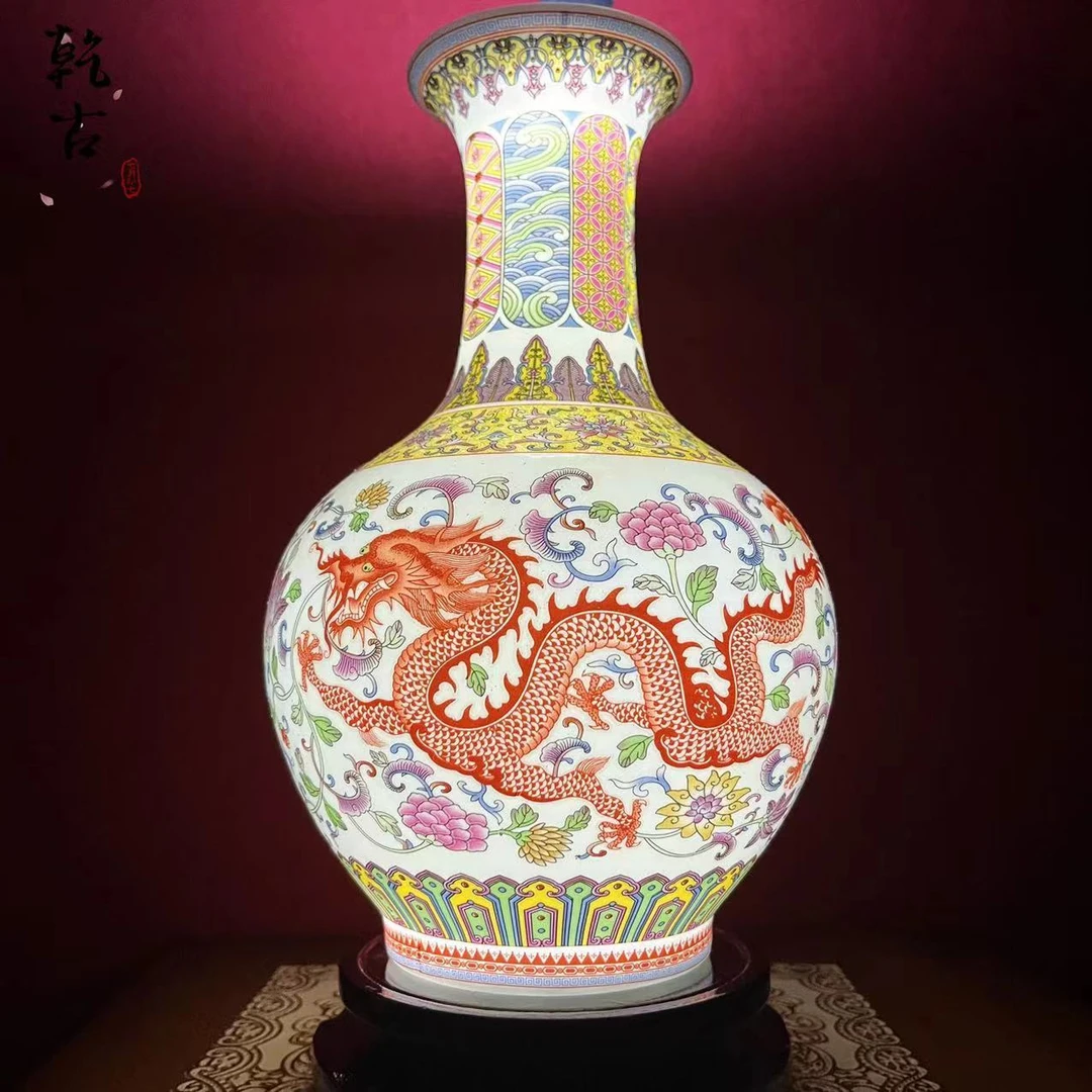 景德镇龙凤花瓶装饰陶瓷器工艺品客厅插花摆件花瓶新中式酒柜摆件