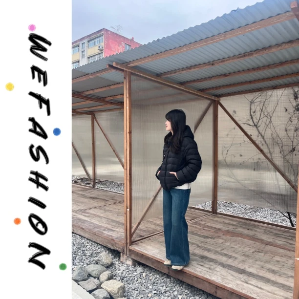 【WE】2025年冬季新款黑色韩版轻薄修身连帽排骨羽绒服