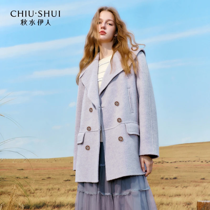 【直播】秋水伊人绵羊毛中长大衣大翻领毛623408C122220