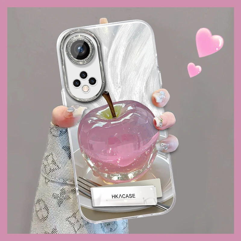 适用于荣耀50精孔羽纱晶莹粉苹果网红个性创意支架全包手机壳女款