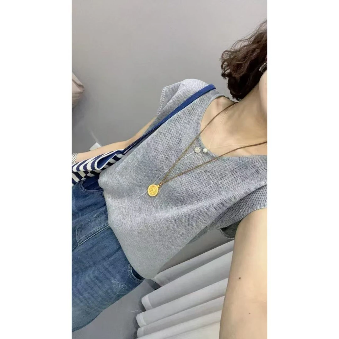 低圆领中缝针织短袖