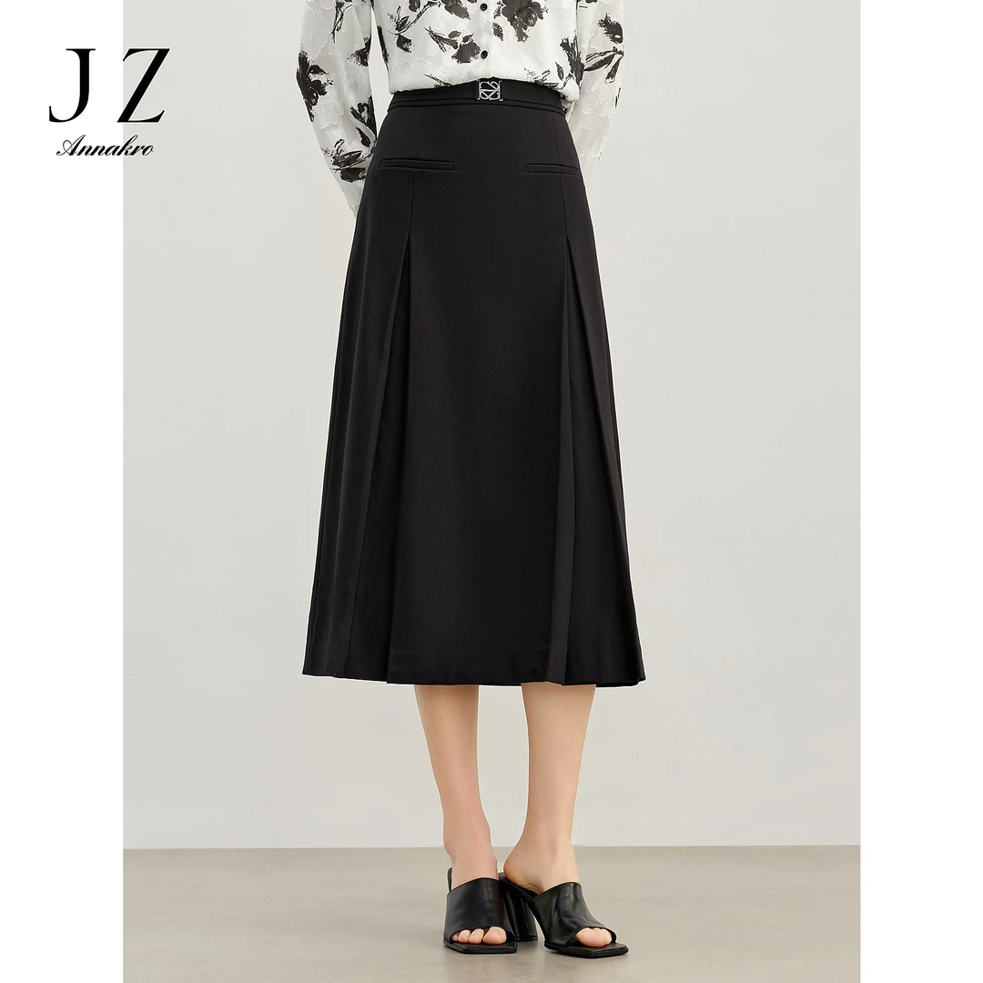 【天丝羊毛】玖姿安娜蔻JTEC20013都市学院风A字裙腰裙女2024春新款