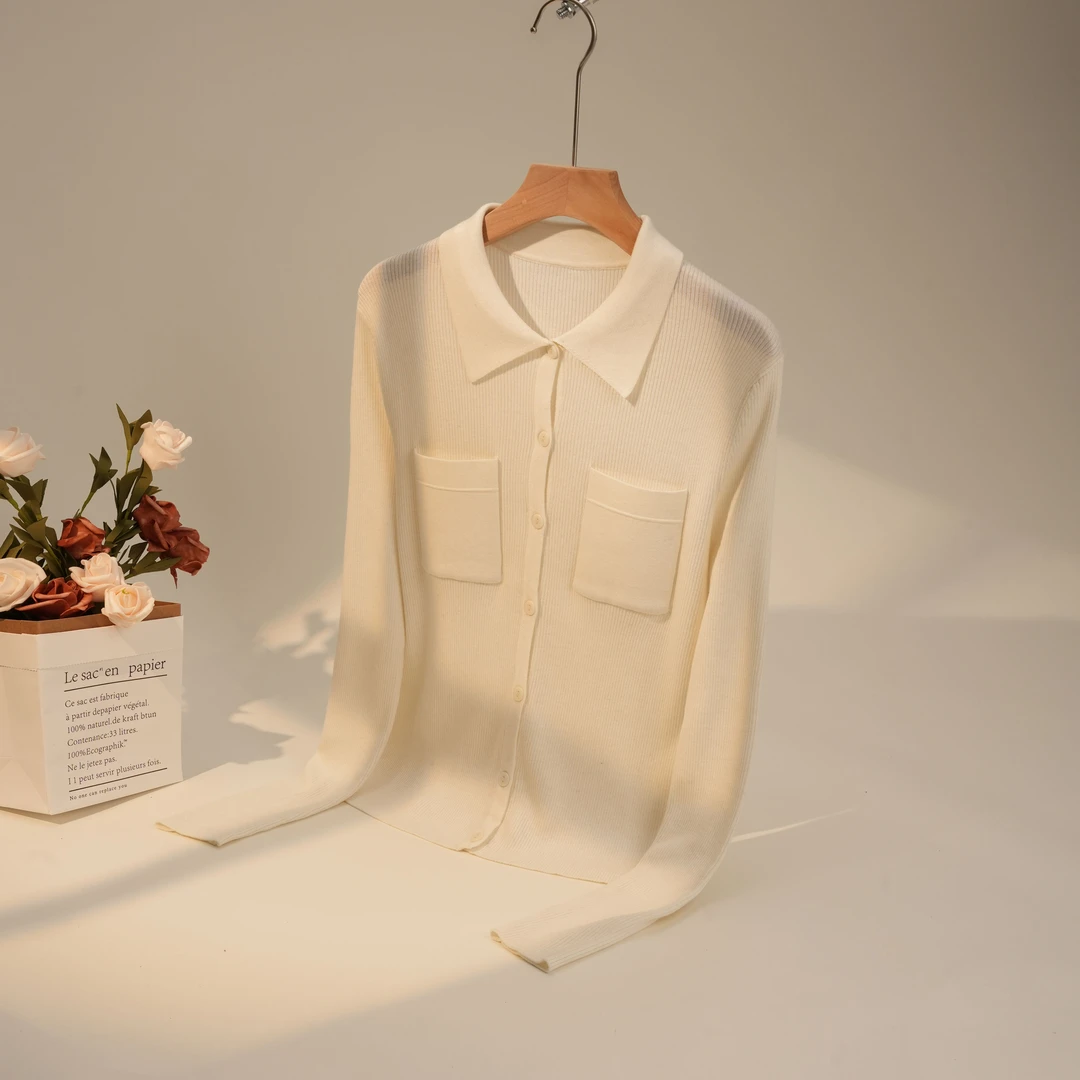 羊绒修身坑条开衫P04