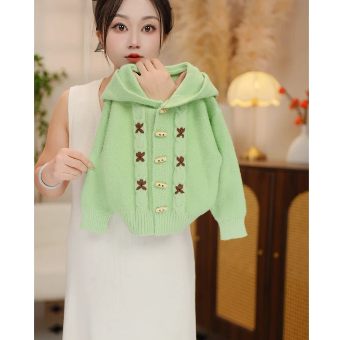 女童洋气儿童新款毛衣秋冬时尚针织牛角扣开衫外套