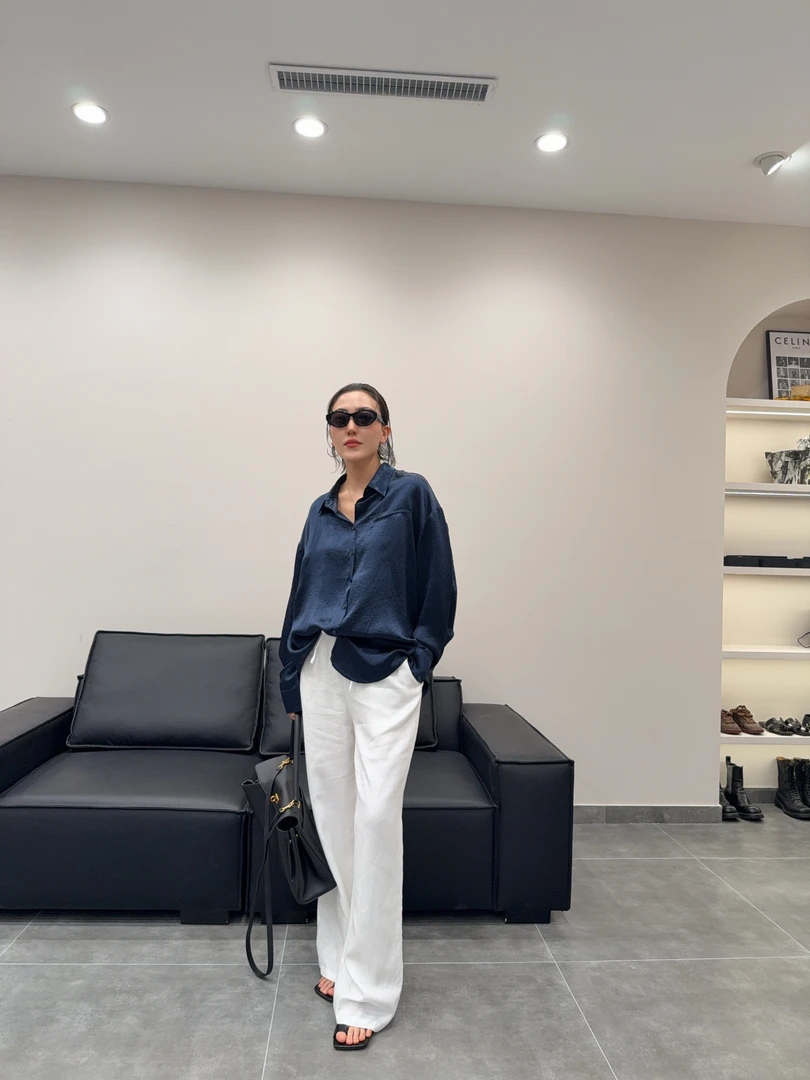 FG·STUDIO 白色松紧腰直筒阔腿裤