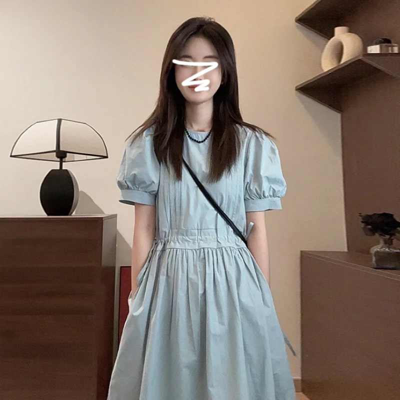 法式气质小个子泡泡袖白色衬衫连衣裙子女装夏季2025收腰短裙3772