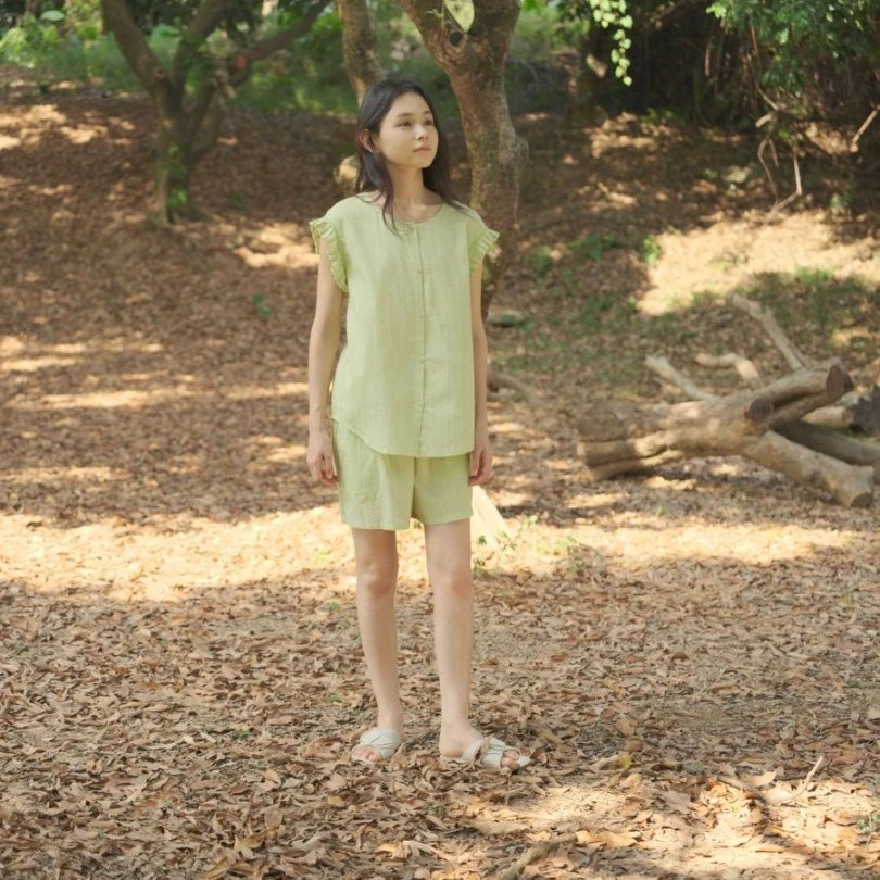 朵朵可可夏季新款花边袖剪花开衫无袖短裤女睡衣dw241dz199
