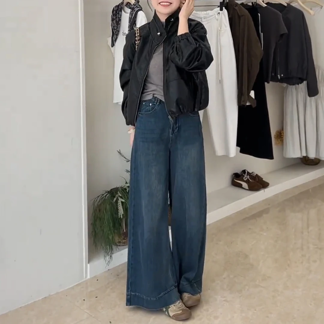 微喇牛仔裤女遮胯阔腿裤秋季2025新款直筒喇叭裤高腰显瘦拖地长裤
