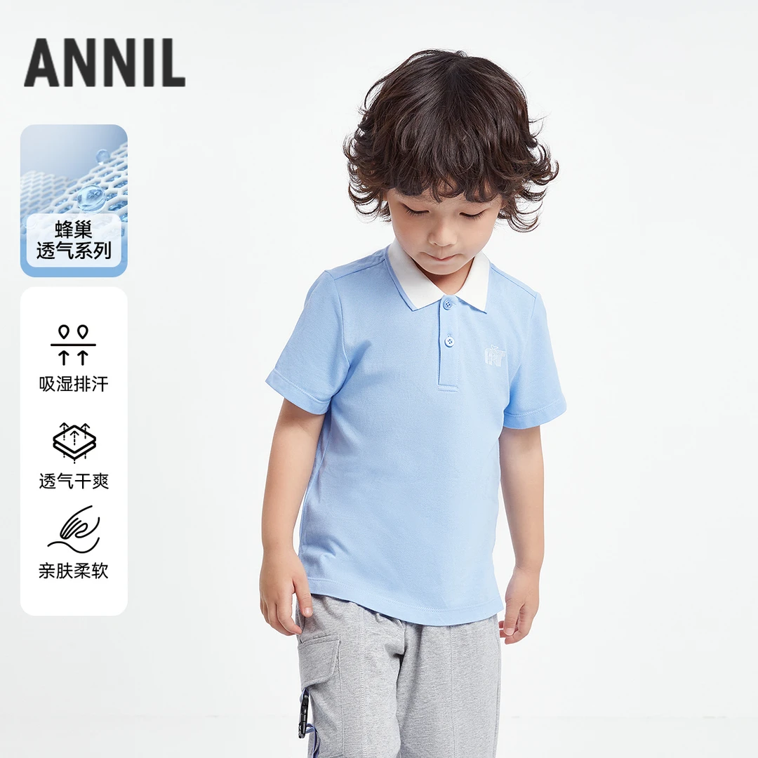 男童翻领短袖针织衫夏季新款安奈儿童装EB521172