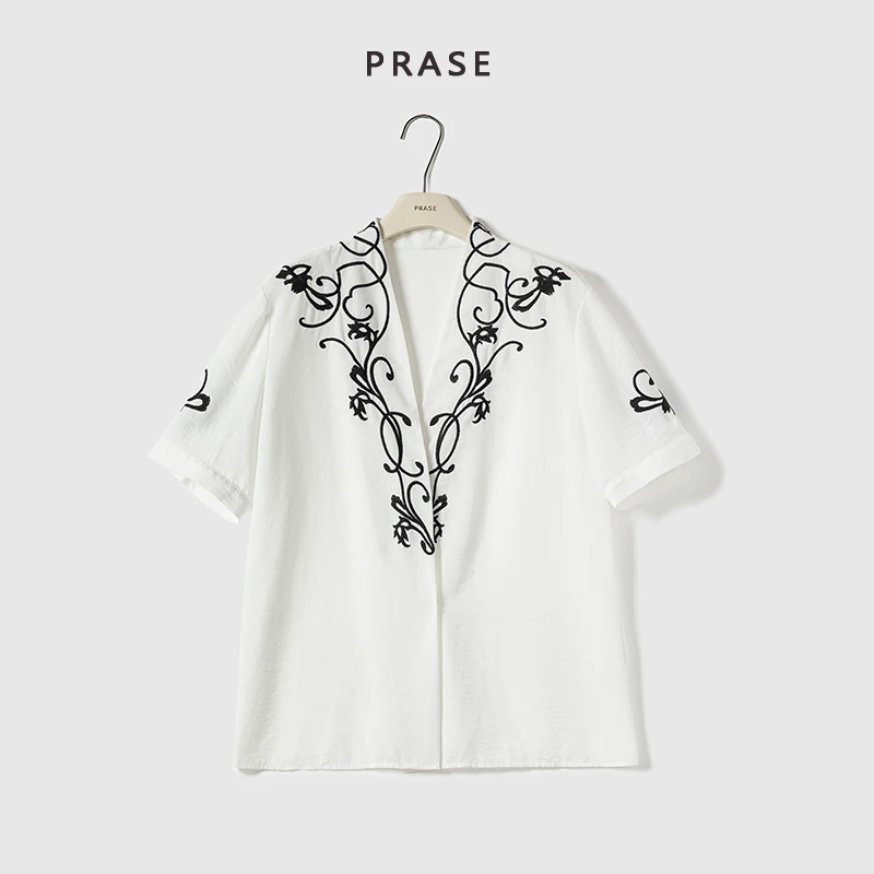 PRASE·噜【绮梦假日】微胖轻奢设计款夏时尚民族风印花衬衫PR506C63