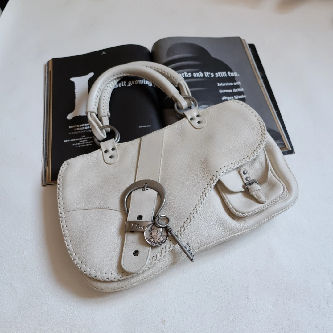 95新 DIOR/迪奥 辣辣/经典奶白高桥手提托特包