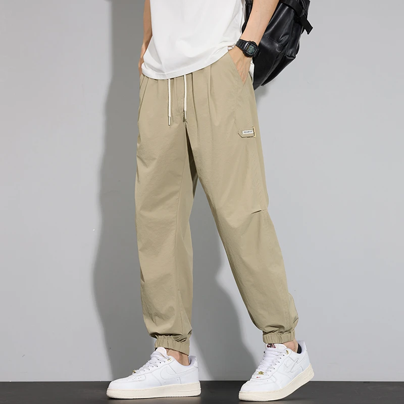 2025冰丝工装休闲裤男士夏季薄款时尚宽松直筒束脚裤男款