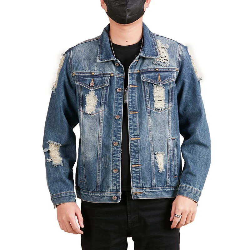 破洞做旧牛仔外套男春季宽松潮外穿上衣2025水洗工装长袖炸街夹克