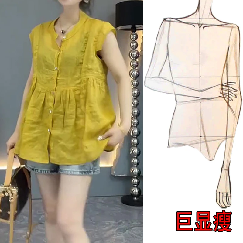 2028夏季新款宽松百搭显瘦气质洋气款减龄麻衫女遮肉显瘦休闲衬衫