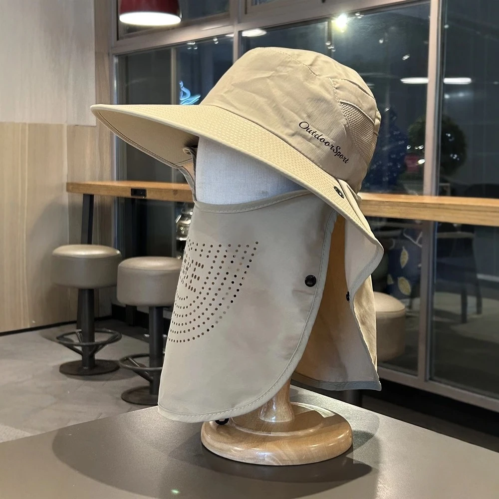 防晒渔夫帽男夏季户外防晒遮阳帽徒步登山钓鱼帽子面罩护颈一体帽