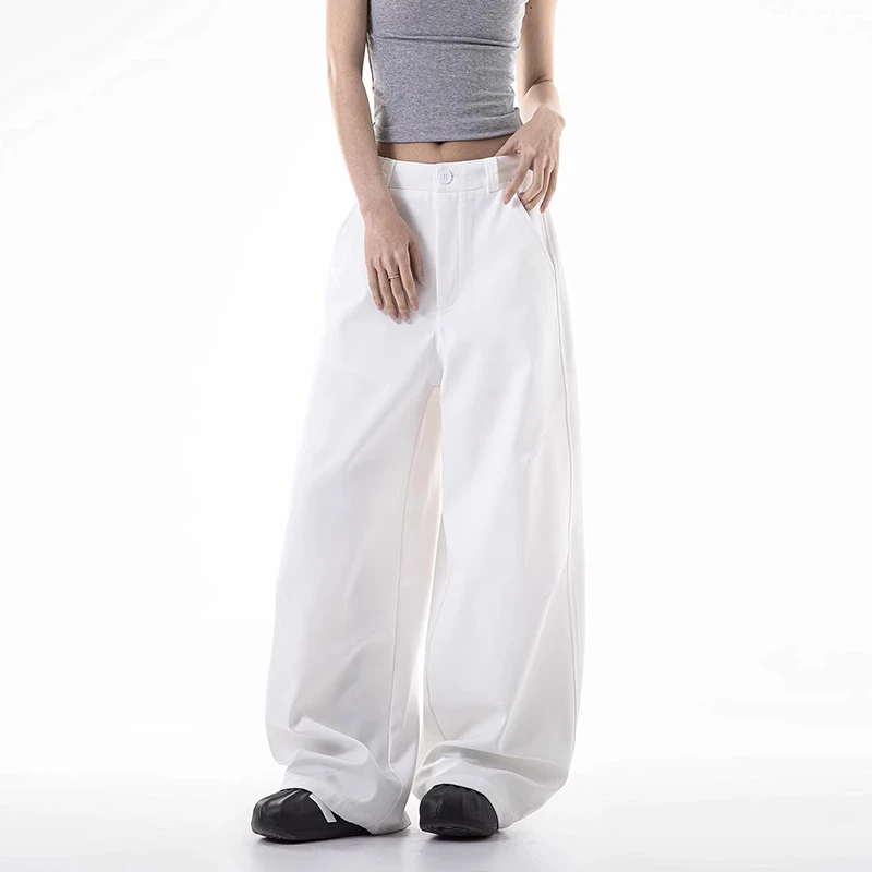 白色弯刀西装裤子大码女胖mm显瘦梨型身材穿搭高腰垂感宽松阔腿裤